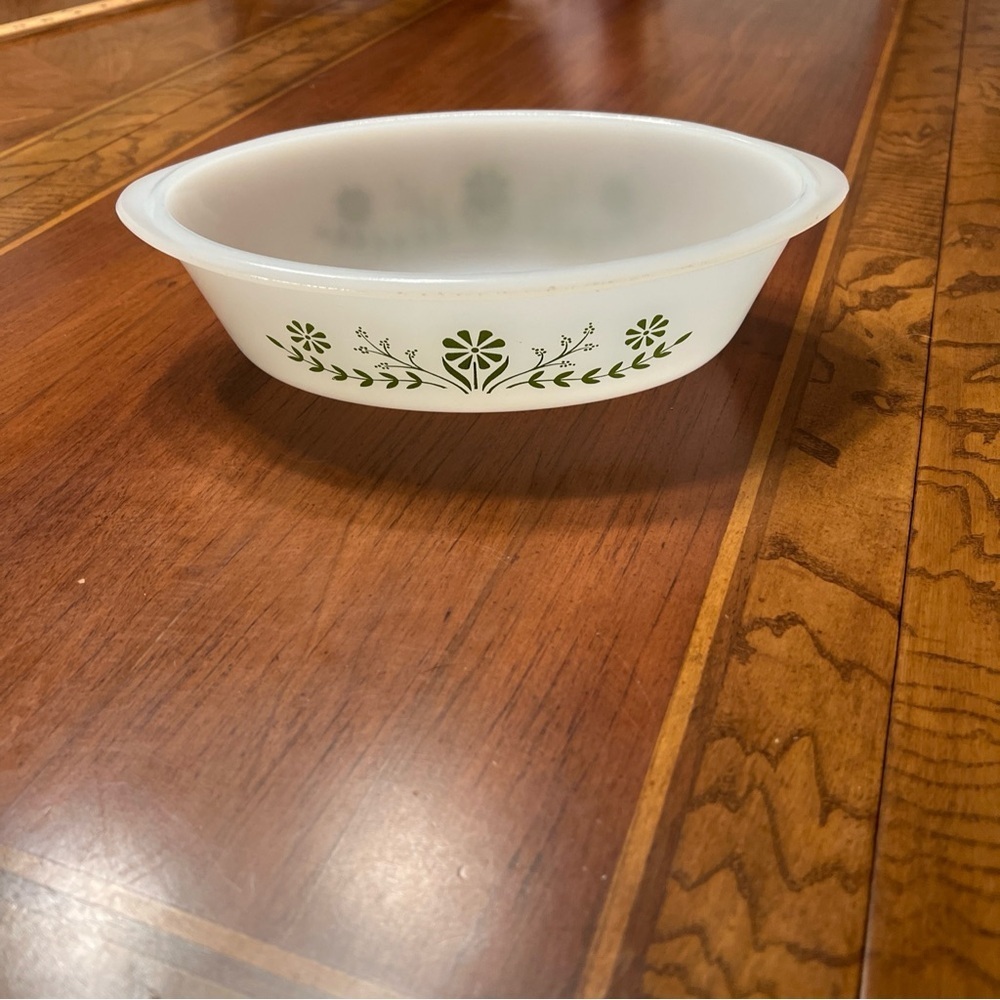 Pyrex‎ Glasbake 1 Quart Casserole Dish J235 1979 Green Daisy Floral Milk Leaves - Picture 5 of 7